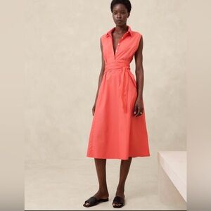 Banana Republic POPLIN CROSS-WAIST MIDI DRESS size XS Cadmium Red